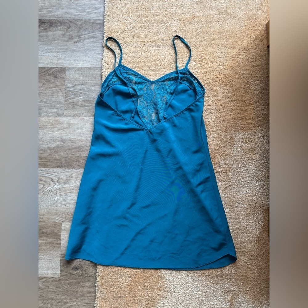 Vintage Victoria’s Secret Gold Label Blue Slip w/Lace - Picture 2 of 8
